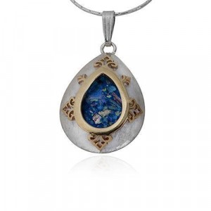 Pendant in Silver & 9k Yellow Gold with Roman Glass in Drop Shape by Rafael Jewelry Artistes & Marques