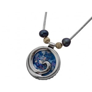 Pendant in Sterling Silver with Roman Glass & Golden Beads and Pearl by Rafael Jewelry Artistes & Marques