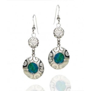 Dangling Sterling Silver Earrings with Eilat Stone & Shofars by Rafael Jewelry Boucles d'Oreilles
