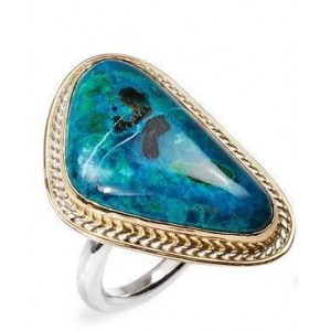 Triangular Ring in Sterling Silver & Gold-Plating with Eilat Stone by Rafael Jewelry Bijoux Juifs