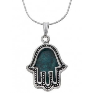 Hamsa Pendant with Eilat Stone in Sterling Silver by Rafael Jewelry Artistes & Marques