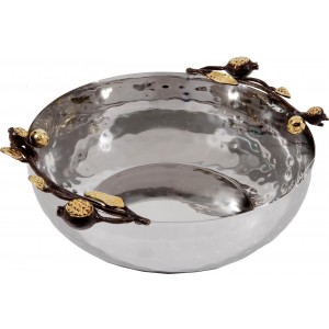 Deep Stainless Steel Bowl with Pomegranate Design by Yair Emanuel Boules