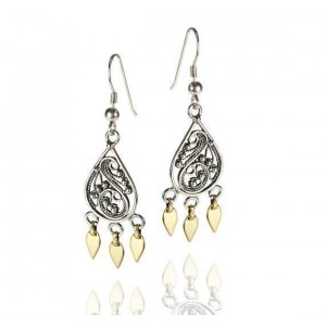 Rafael Jewelry Sterling Silver Filigree Earrings with 9k Gold Boucles d'Oreilles