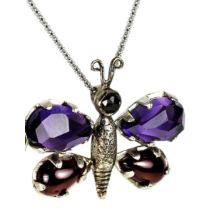 Butterfly Pendant in Sterling Silver with Amethyst & Garnet by Rafael Jewelry Artistes & Marques