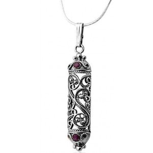 Rafael Jewelry Amulet Pendant in Sterling Silver with Ruby Bijoux Juifs