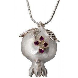 Rafael Jewelry Pomegranate Pendant in Sterling Silver with Ruby in Yellow Gold Bijoux Juifs