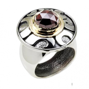 Sterling Silver Ring with Garnet & 14k Yellow Gold Rafael Jewelry Bijoux Juifs