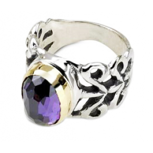 Sterling Silver Ring with Carvings and Amethyst Stone Rafael Jewelry Bijoux Juifs