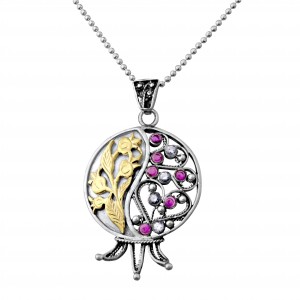 Pomegranate Pendant in Sterling Silver and Gems by Rafael Jewelry Bijoux Juifs
