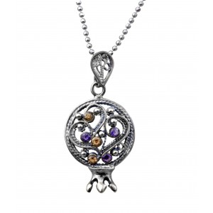 Pomegranate Filigree Pendant in Sterling Silver with Gems by Rafael Jewelry Bijoux Juifs