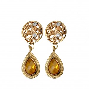 Drop Earrings in 14k Yellow Gold with Champagne Gems by Rafael Jewelry Bijoux Juifs