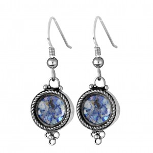 Round Roman Glass Earrings in Sterling Silver by Rafael Jewelry Artistes & Marques