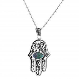 Hamsa Pendant in Sterling Silver & Eilat Stone by Rafael Jewelry Artistes & Marques