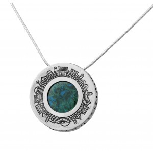 Round Pendant with Jerusalem in Sterling Silver and Eilat Stone by Rafael Jewelry Jerusalem Jewelry