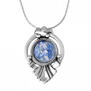 Roman Glass and Sterling Silver Drop Pendant by Rafael Jewelry Bijoux Juifs