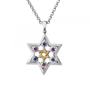 Rafael Jewelry Star of David Pendant in Sterling Silver with Gemstones Collection d'Etoiles de David