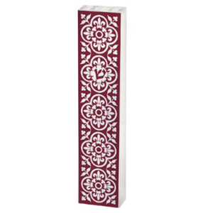 Red Mezuzah with White Pattern & Flower Design Judaïsme Moderne
