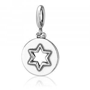 925 Sterling Silver Charm With Star of David Disc Design 
 Bijoux Juifs