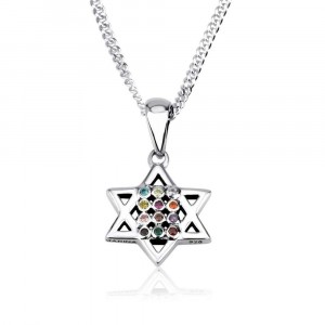 925 Sterling Silver Star of David with Hoshen Pendant and Stones
 Bijoux Juifs