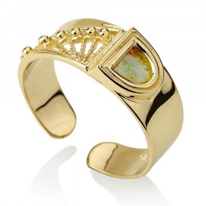 Modern Roman Glass Ring in 14K Gold by Ben Jewelry
 Bijoux Juifs