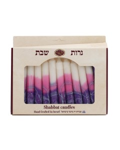 Galilee Style Candles Shabbat Candle Set with Purple and White Stripes Judaïque
