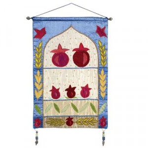 Yair Emanuel Raw Silk Embroidered Wall Hanging with Pomegranates and Wheat Décorations d'Intérieur