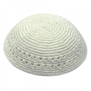 White Knitted Kippah with Two Rows of Air Holes Kippas