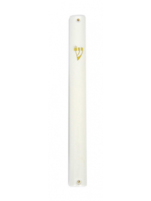 10 Centimetre Mezuzah of White Plastic with Raised Gold Hebrew Letter Shin Default Category
