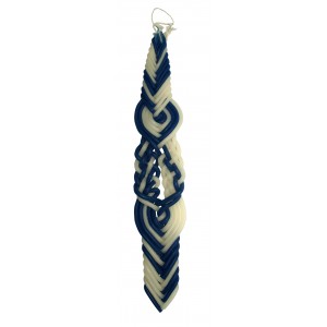 Galilee Style Candles Blue and White Havdalah Candle with Lines and Braids Bougies de Fêtes Juives
