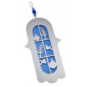 Blue and Silver Dove Hamsa by Adi Sidler Default Category
