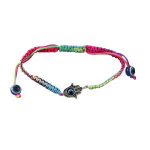 Colorful Knitted Rope Bracelet with Hamsa Bijoux Juifs