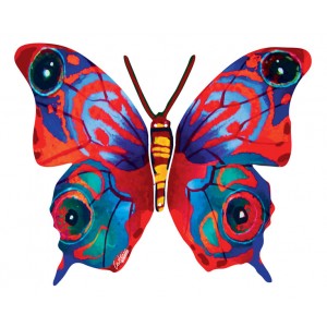 David Gerstein Metal Mira Butterfly with Modern Red and Blue Lines and Dots Intérieur Juif

