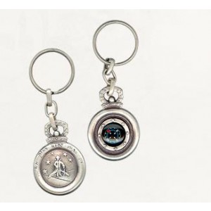 Silver Compass Keychain with Little Prince Illustration and Crown Porte-Clefs