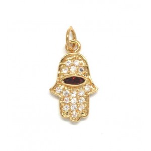 Pendant with Hamsa, Zircon and Garnet Stone in Gold Plated Marina Jewelry