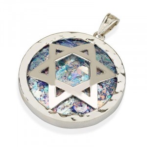 Star of David Pendant in Silver with Roman Glass Israeli Jewelry Designers