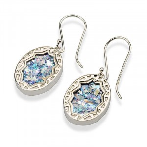 Silver Oval Earrings with Roman Glass Center Boucles d'Oreilles