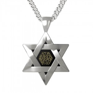925 Sterling Silver Star of David Necklace with Onyx Stone and 24K Gold Shema Yisroel Inscription Bijoux de Bat Mitzva