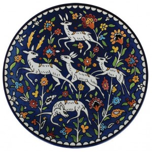 Armenian Ceramic Plate with Sprinting Gazelles & Flowers Armenian Ceramics