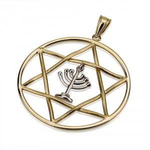 Star of David Disc Pendant with Menorah in 14k Two-Tone Gold Default Category