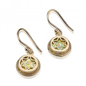 Earrings with Star of David and Roman Glass in 14k Yellow Gold Boucles d'Oreilles