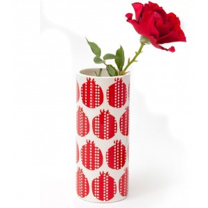 Vase in White with Pomegranates Design Rosh Hashana