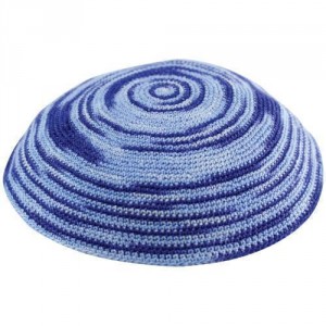 Knitted Kippah in Blue with Circular Design Kippas