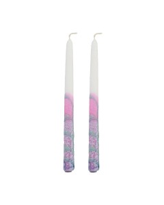 Galilee Style Candles Shabbat Candle Pair in Pink and White Bougies de Fêtes Juives