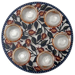 Glass Seder Plate with Pomegranate Motif by Dorit Judaica Plateaux de Seder