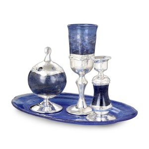 Handcrafted Glass and Sterling Silver Havdalah Set (Blue) Fêtes Juives