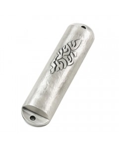 Wide Silver Mezuzah with ‘Shema Yisrael’ in Contemporary Hebrew Font Danon