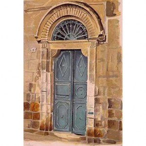 Hand-Signed and Numbered Serigraph, Ben Yehuda’s Door by Arie Azene Limited Edition  Intérieur Juif
