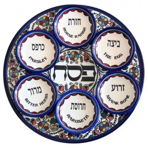 Armenian Ceramic Seder Plate with Anemones Floral Design Plateaux de Seder