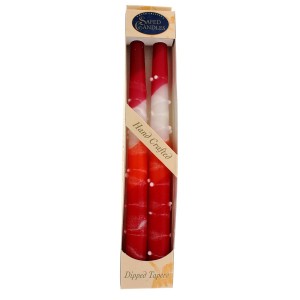 Red, Orange and White Shabbat Candles with White Dripped Lines by Safed Candles Bougies de Fêtes Juives