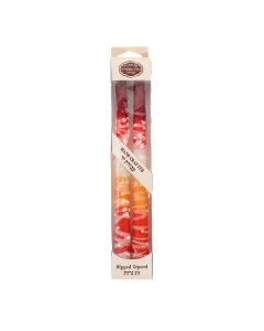 Red, Orange and White Shabbat Candles with White Dripped Lines by Galilee Style Candles Bougies de Fêtes Juives
